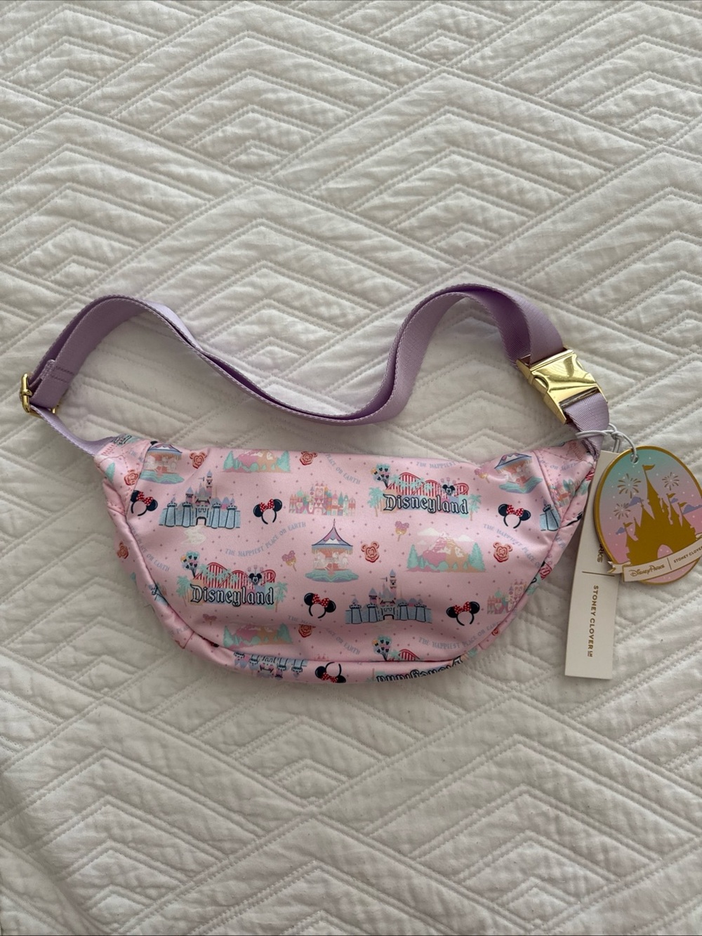 Stoney Clover Lane Pink Disney Parks Disneyland Print Crossbody Belt Bag NWT - Picture 2 of 6